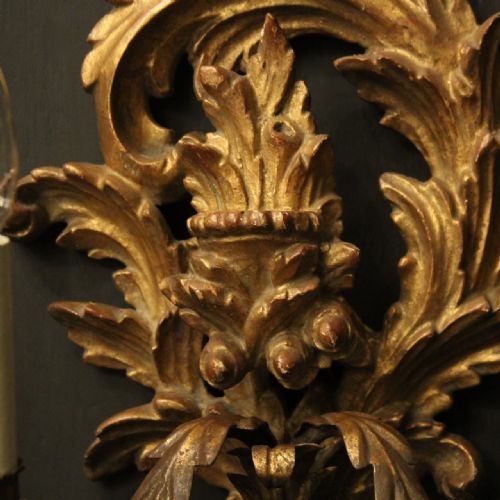 FRENCH SET OF 6 GILTWOOD TWIN ARM ANTIQUE WALL LIGHTS - ADDITIONAL PHOTO 4