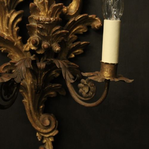 FRENCH SET OF 6 GILTWOOD TWIN ARM ANTIQUE WALL LIGHTS - ADDITIONAL PHOTO 5
