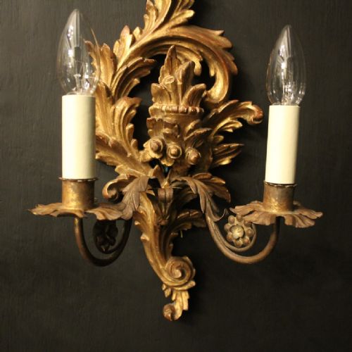 FRENCH SET OF 6 GILTWOOD TWIN ARM ANTIQUE WALL LIGHTS - ADDITIONAL PHOTO 7