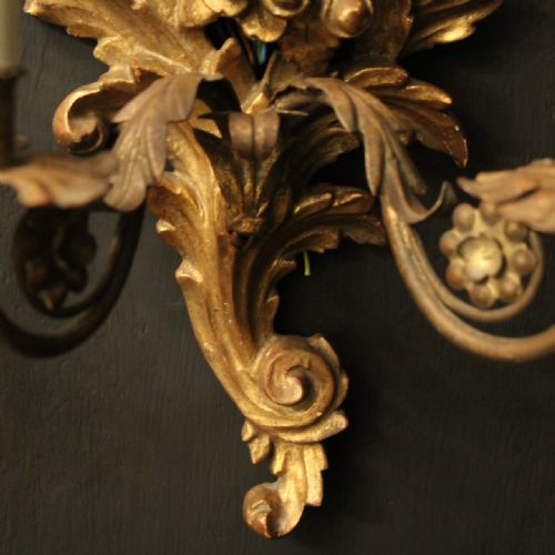 FRENCH SET OF 6 GILTWOOD TWIN ARM ANTIQUE WALL LIGHTS - ADDITIONAL PHOTO 8