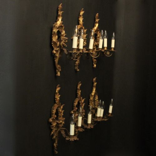 FRENCH SET OF 6 GILTWOOD TWIN ARM ANTIQUE WALL LIGHTS - ADDITIONAL PHOTO 9
