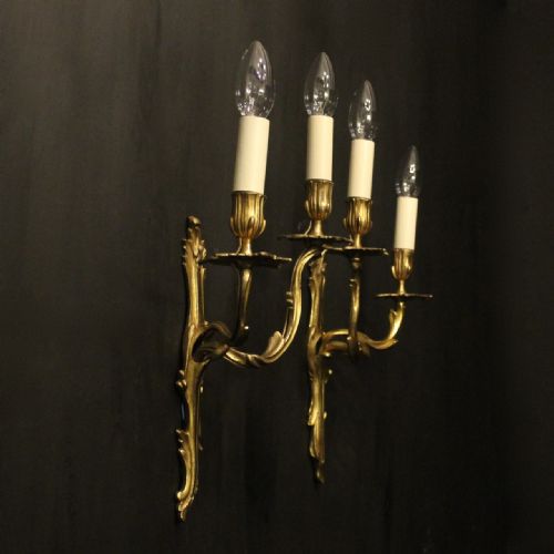 FRENCH PAIR OF GILDED BRONZE ANTIQUE WALL SCONCES - ADDITIONAL PHOTO 9