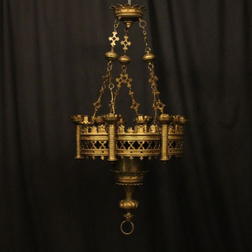 french gilded bronze 12 light gothic light - CATEGORY: ANTIQUE LIGHTING - DATED 19TH CENTURY