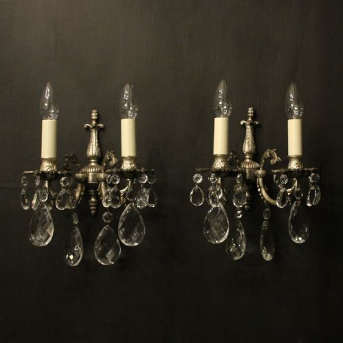 french pair of silvered twin arm wall lights - CATEGORY: ANTIQUE LIGHTING - DATED 1920