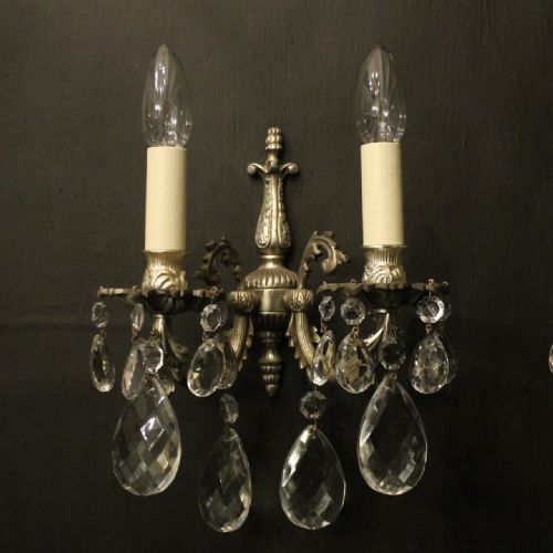 FRENCH PAIR OF SILVERED TWIN ARM WALL LIGHTS - ADDITIONAL PHOTO 1