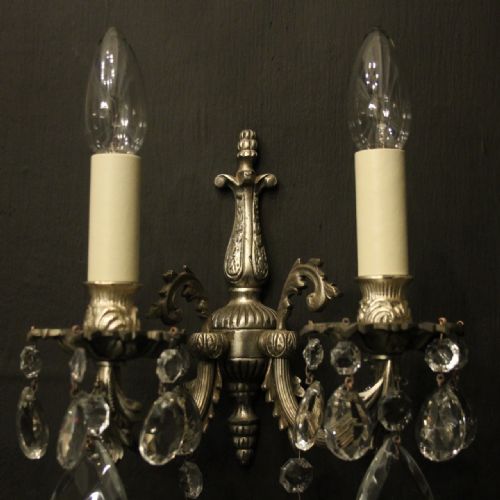 FRENCH PAIR OF SILVERED TWIN ARM WALL LIGHTS - ADDITIONAL PHOTO 2
