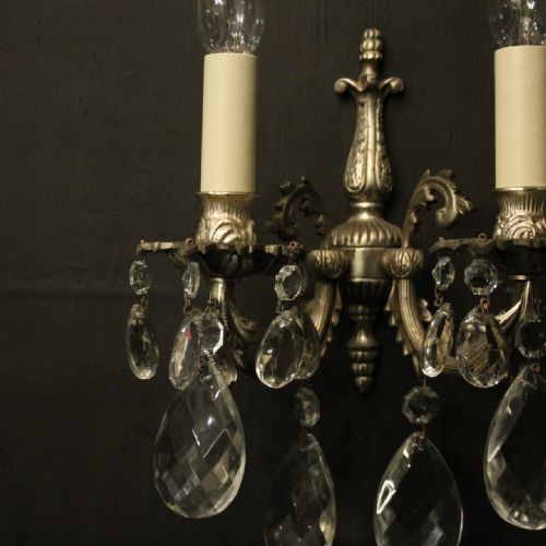 FRENCH PAIR OF SILVERED TWIN ARM WALL LIGHTS - ADDITIONAL PHOTO 3