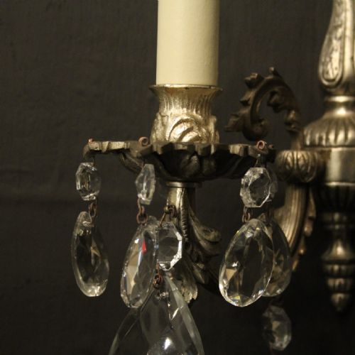 FRENCH PAIR OF SILVERED TWIN ARM WALL LIGHTS - ADDITIONAL PHOTO 4