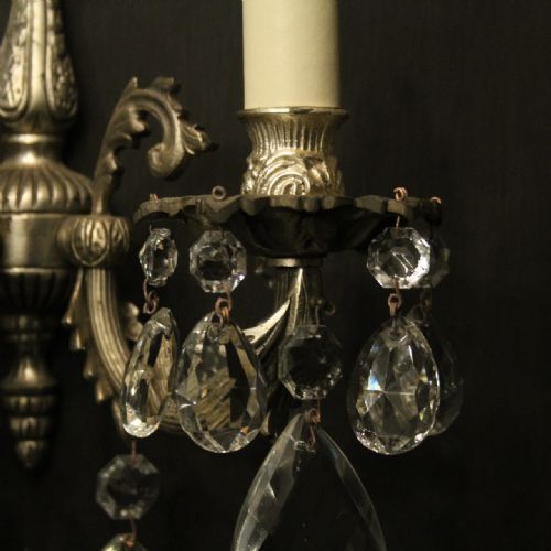 FRENCH PAIR OF SILVERED TWIN ARM WALL LIGHTS - ADDITIONAL PHOTO 5