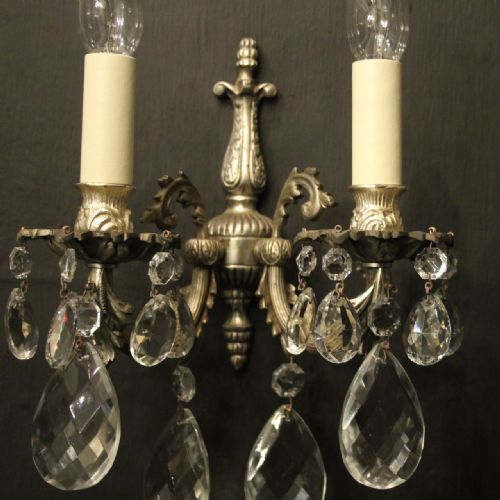 FRENCH PAIR OF SILVERED TWIN ARM WALL LIGHTS - ADDITIONAL PHOTO 6