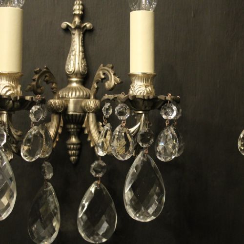 FRENCH PAIR OF SILVERED TWIN ARM WALL LIGHTS - ADDITIONAL PHOTO 7