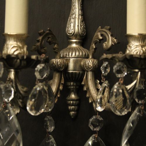 FRENCH PAIR OF SILVERED TWIN ARM WALL LIGHTS - ADDITIONAL PHOTO 9