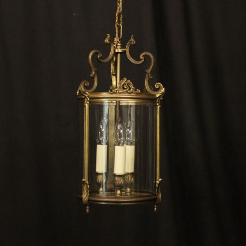 french gilded bronze triple light hall lantern - CATEGORY: ANTIQUE LIGHTING - DATED 1930
