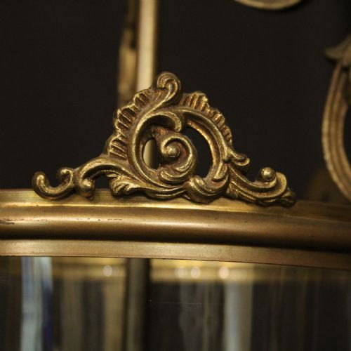 FRENCH GILDED BRONZE TRIPLE LIGHT HALL LANTERN - ADDITIONAL PHOTO 7