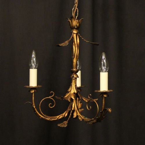 french gilded toleware triple light chandelier - CATEGORY: ANTIQUE LIGHTING - DATED 1930