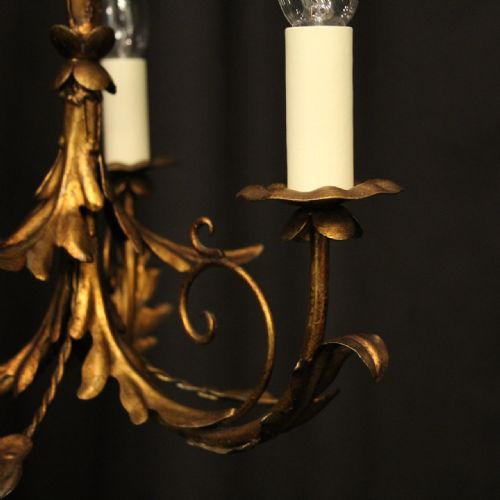 FRENCH GILDED TOLEWARE TRIPLE LIGHT CHANDELIER - ADDITIONAL PHOTO 2