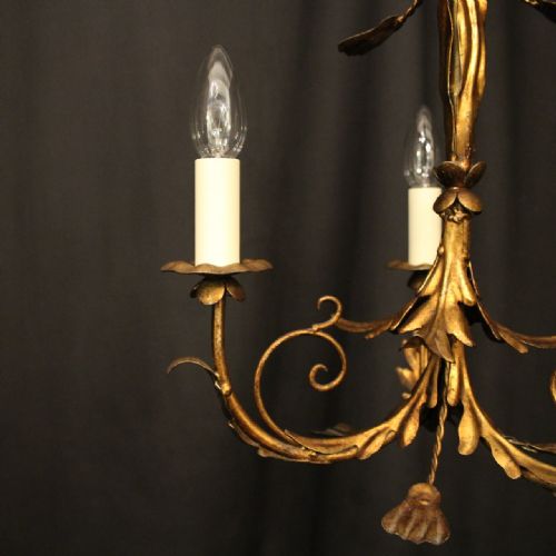 FRENCH GILDED TOLEWARE TRIPLE LIGHT CHANDELIER - ADDITIONAL PHOTO 3