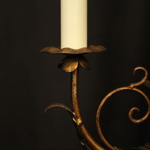 FRENCH GILDED TOLEWARE TRIPLE LIGHT CHANDELIER - ADDITIONAL PHOTO 4