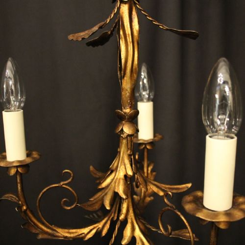 FRENCH GILDED TOLEWARE TRIPLE LIGHT CHANDELIER - ADDITIONAL PHOTO 6