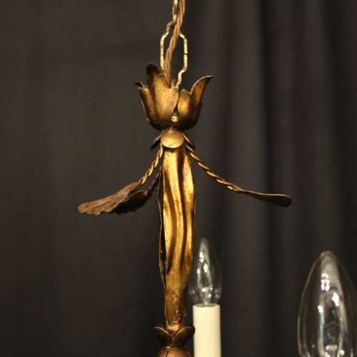 FRENCH GILDED TOLEWARE TRIPLE LIGHT CHANDELIER - ADDITIONAL PHOTO 7