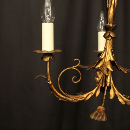 FRENCH GILDED TOLEWARE TRIPLE LIGHT CHANDELIER - ADDITIONAL PHOTO 8