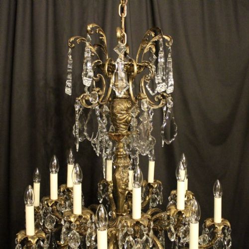FRENCH LARGE PAIR OF GILDED BRONZE CRYSTAL ANTIQUE CHANDELIERS - ADDITIONAL PHOTO 1
