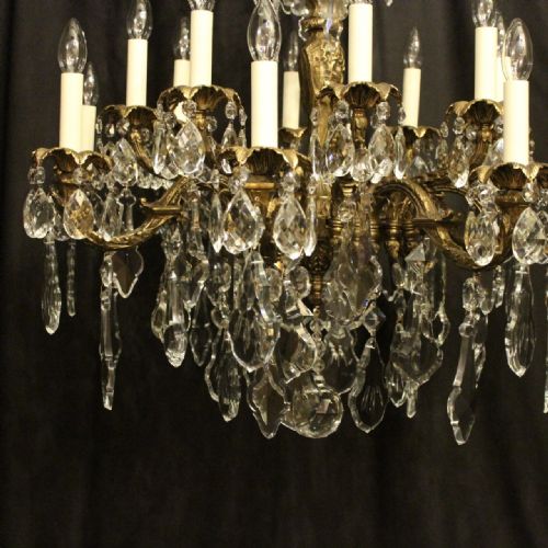 FRENCH LARGE PAIR OF GILDED BRONZE CRYSTAL ANTIQUE CHANDELIERS - ADDITIONAL PHOTO 2