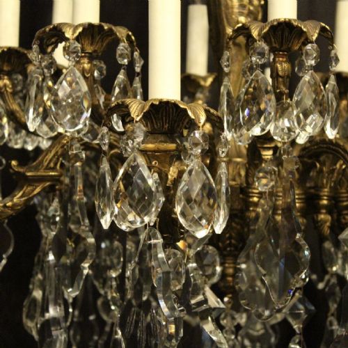 FRENCH LARGE PAIR OF GILDED BRONZE CRYSTAL ANTIQUE CHANDELIERS - ADDITIONAL PHOTO 3