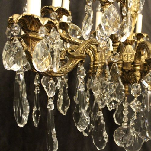 FRENCH LARGE PAIR OF GILDED BRONZE CRYSTAL ANTIQUE CHANDELIERS - ADDITIONAL PHOTO 4