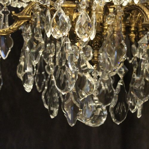 FRENCH LARGE PAIR OF GILDED BRONZE CRYSTAL ANTIQUE CHANDELIERS - ADDITIONAL PHOTO 5