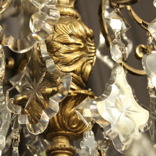 FRENCH LARGE PAIR OF GILDED BRONZE CRYSTAL ANTIQUE CHANDELIERS - ADDITIONAL PHOTO 6