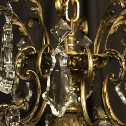FRENCH LARGE PAIR OF GILDED BRONZE CRYSTAL ANTIQUE CHANDELIERS - ADDITIONAL PHOTO 8