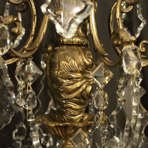 FRENCH LARGE PAIR OF GILDED BRONZE CRYSTAL ANTIQUE CHANDELIERS - ADDITIONAL PHOTO 9