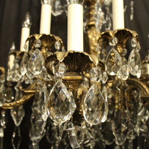 FRENCH LARGE PAIR OF GILDED BRONZE CRYSTAL ANTIQUE CHANDELIERS - ADDITIONAL PHOTO 10