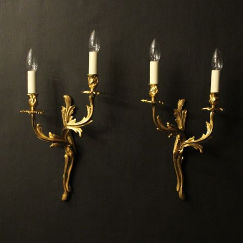 french pair of gilded brass antique wall lights - CATEGORY: ANTIQUE LIGHTING - DATED 1930