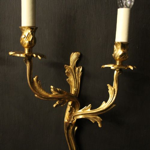 FRENCH PAIR OF GILDED BRASS ANTIQUE WALL LIGHTS - ADDITIONAL PHOTO 2