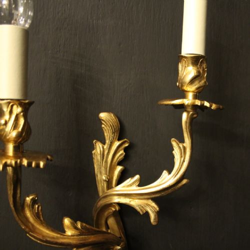 FRENCH PAIR OF GILDED BRASS ANTIQUE WALL LIGHTS - ADDITIONAL PHOTO 3