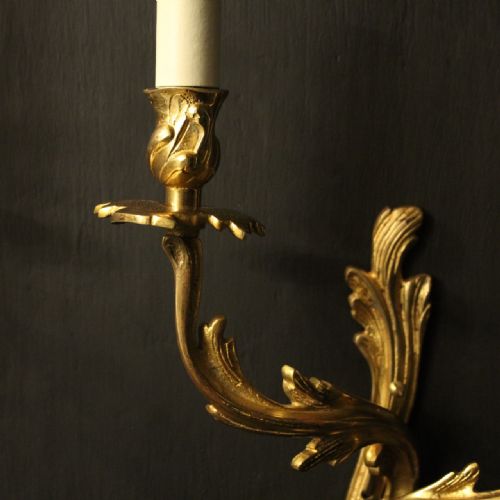 FRENCH PAIR OF GILDED BRASS ANTIQUE WALL LIGHTS - ADDITIONAL PHOTO 6