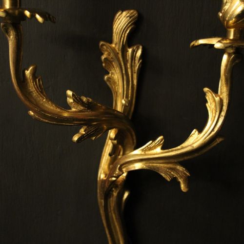 FRENCH PAIR OF GILDED BRASS ANTIQUE WALL LIGHTS - ADDITIONAL PHOTO 7