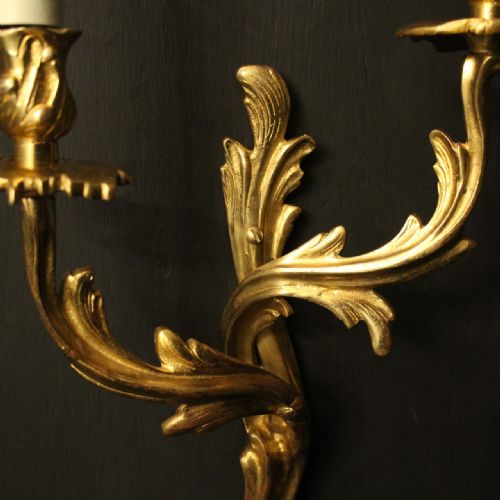 FRENCH PAIR OF GILDED BRASS ANTIQUE WALL LIGHTS - ADDITIONAL PHOTO 8