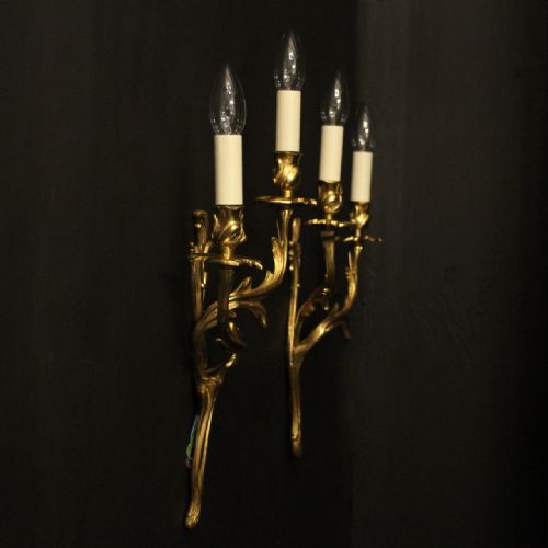 FRENCH PAIR OF GILDED BRASS ANTIQUE WALL LIGHTS - ADDITIONAL PHOTO 9