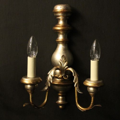 ITALIAN PAIR OF SILVER GILDED TWIN ARM WALL LIGHTS - ADDITIONAL PHOTO 1