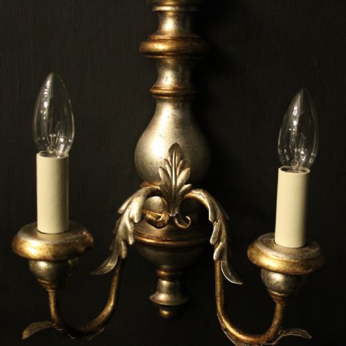 ITALIAN PAIR OF SILVER GILDED TWIN ARM WALL LIGHTS - ADDITIONAL PHOTO 2