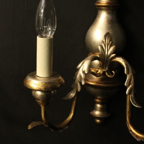 ITALIAN PAIR OF SILVER GILDED TWIN ARM WALL LIGHTS - ADDITIONAL PHOTO 3