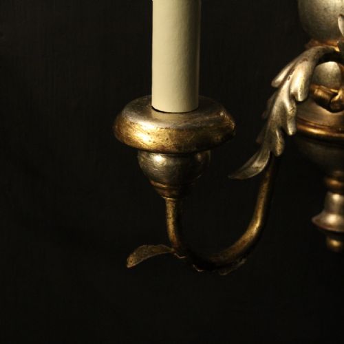 ITALIAN PAIR OF SILVER GILDED TWIN ARM WALL LIGHTS - ADDITIONAL PHOTO 4