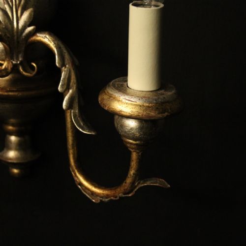 ITALIAN PAIR OF SILVER GILDED TWIN ARM WALL LIGHTS - ADDITIONAL PHOTO 5