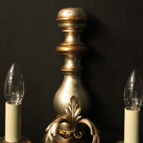 ITALIAN PAIR OF SILVER GILDED TWIN ARM WALL LIGHTS - ADDITIONAL PHOTO 6