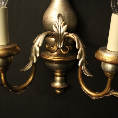 ITALIAN PAIR OF SILVER GILDED TWIN ARM WALL LIGHTS - ADDITIONAL PHOTO 7