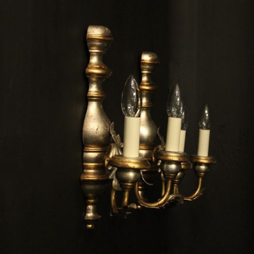 ITALIAN PAIR OF SILVER GILDED TWIN ARM WALL LIGHTS - ADDITIONAL PHOTO 9