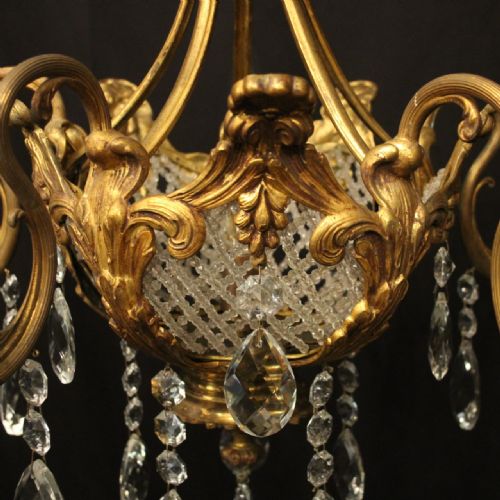 FRENCH GILDED BRONZE CRYSTAL ANTIQUE CHANDELIER - ADDITIONAL PHOTO 2